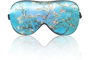 ECHOLLY Van Gogh Sleep Eye Mask - Light Blockout Comfort Soft Silk Eye Mask for Women & Men - 1 Pair Ear Plugs - Travel Pouch (Almond Blossom Tree)