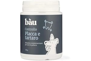 bàu Cosmesi Cane Placca e Tartaro, Polvere Denti Cane Appetibile, Integratore Naturale Migliora l'Alito Cane, Polvere Denti Cane e Gatto con Alga Ascophyllum, Rimedio per Puliza Denti Cane - 150g