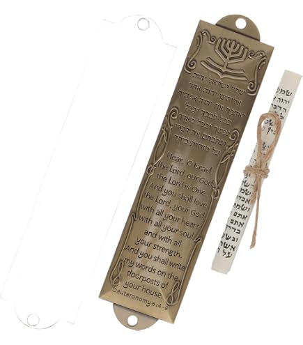 TALISMAN4U Gold-Emaille Mesusa – Jerusalem Design, Inkl. Schriftrolle, 10 Cm, Für Türpfosten, Judaica-Geschenk