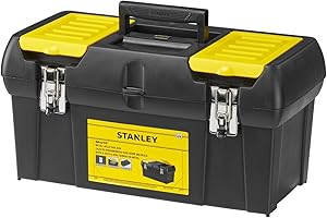 STANLEY Caja de Herramientas Milenium, Resistente Polipropileno, Bandeja Extraíble, Organizadores en Tapa, Cierres Metálicos, Asa Bimaterial, dimensiones en cm 48,9 x 26 x 24,8, 1-92-066