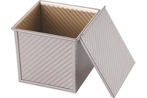 CHEFMADE Kwadratowa forma do pieczenia chleba Pullman z pokrywką, pojemność 0,5 kg, nieprzywierająca, prostokątna, falista, do pieczenia w piekarniku, 14,5 x 14,5 x 13,2 cm (szampańskie złoto)