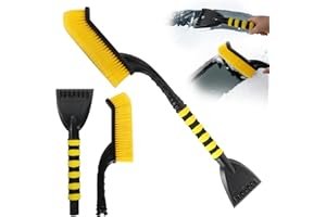 UYTAG Auto Eiskratzer, 2 in 1 Schneebesen Eiskratzer und Reinigungsbürste,Auto Eiskratzer mit Ergonomischem Schaumstoffgriff für PKW, LKW und SUV, Gelb