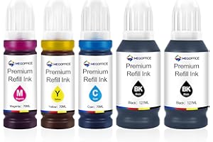 MEGOFFICE Nachfülltinte Kompatibel für NEI-104/103/102/101 Kompatibel für Epson Et-2720 Et-2712 Et-2810 ET-2811 Et-2820 ET-2826 Et-2850 ET-2856 ET-2851 ET-4700 ET-4856 ET-4800 ET-1810 (5 Pack)