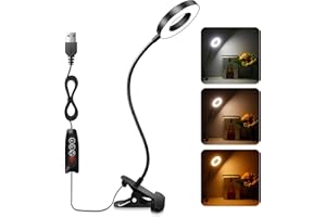 Akynite USB Lampe de Bureau Noire à Pince, 48 LED, 3 Couleurs et 10 Intensités Variable, Lampe de Lecture pour Lire au Lit, Clip Lampe col de Cygne Flexible, LED Tattoo Lampe Extension de Cils