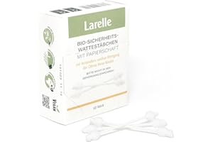 Larelle Lot de 60 cotons-tiges bio de sécurité pour bébé avec zone de sécurité supplémentaire - Bâtonnets de nettoyage cosmétiques pour soins personnels GOTS Ecocert - Nettoyage doux des oreilles des