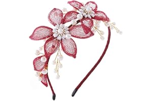 IYOU Fleur Mariage Serre-tête Rouge Perle Bandeau Fil de Cuivre Promesse Mariée Accessoires de Coiffure pour Femmes