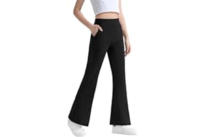 JOCMIC Girls Fleece Lined Flared High Waists Yoga Pants for Kids Athletic Leggings with Pockets