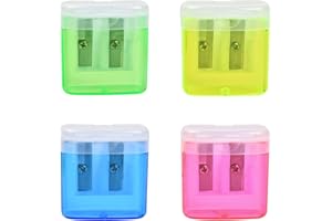 Cozlly 4 Pcs Taille-Crayon Enfant, Taille Crayon Double Trou, Petit Taille-Crayon avec Récipient, Fournitures Scolaires, Cadeau d'Ecole Primaire
