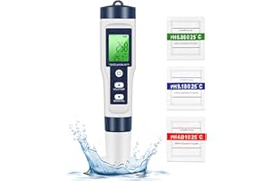 BILIVRY PH TDS Meter, 5-in-1 Water Quality Tester PH/TDS/EC/SALT/Temperature TDS Meter LCD Green Backlight Display for Pool/Aquarium/Pond