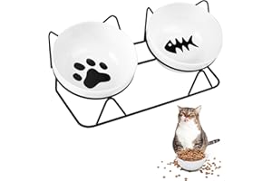 cluis Katzennäpfe, Doppelte Keramische Näpfe für Haustiere mit 15° Geneigtem Stand Katzenschalen Katzenfutter und Wassernäpfe, Anti-Erbrechen-Katzenfutter für Welpen, Katzen und Kleine Hunde