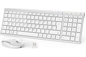 iClever Tastiera e Mouse Wireless portatile 2.4G, Ricaricabile tastiera wireless usb, silenziosa tastiera ergonomica Design Dimensioni Regolari Sottile Connessione Stabile DPI Regolabile