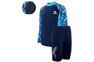 MZSYLK Boys Swimming Costume Rash Guard Swimsuits Set 3 Piece Long Sleeve Swim Shirts Quick Dry Bathing Suits with Trunks