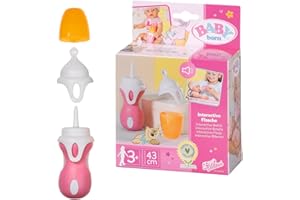 BABY born Interact, Flasche&Löffel 43cm - Interaktive Puppenflasche in pink und weiß mit Sound-Funktion, 2 wechselbare Aufsätze - verwendbar als Flasche und Löffel