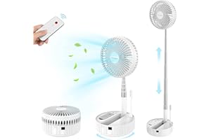 BENGUOO Ventilador silencioso temporizador portatil plegable, Ventiladores de pie y mesa USB bateria recargable 10000 mAh oscilante con mando a distancia para habitacion casa oficina exterior Blanco