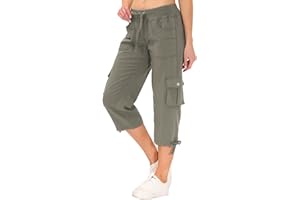 JINSHI Pantalons Femme Pantacourt Cargo d'été 3/4 Long Capri Pantalon avec Plusieurs Poches
