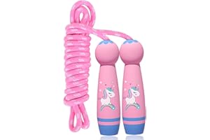JUNMALLKO Corde à sauter pour enfants avec poignée en bois de dessin animé, corde à sauter réglable pour enfants, corde de vitesse licorne, cadeau pour garçons et filles, enfants réglable en coton 6 8 10 ans, fitness et boxe