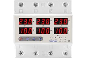 TAXNELE 3 Protector de relé de corriente de voltaje trifásico 100A 63A 60A 220V 3P Limitador de corriente de relé de subtensión Protección de voltaje de desequilibrio ajustable Protección (100A)