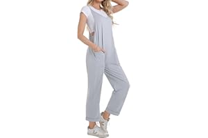 Migcaput Mono Peto Suelto Mujer Verano Pantalones de Peto Mujer Largo Moda Color Sólido Jumpsuits Overalls con Bolsillos Ancha Playa Cómodo Pantalón Rompers