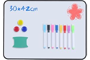 NEWOUTSET Biała tablica suchościeralna, dwustronna, zmywalna, format A3, tablica magnetyczna, z gumką do ścierania, pisaki zmywalne na sucho, 42 x 30 cm