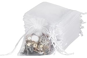 YQL Organza Bags Small,100PCS 8X10cm White Meshbags Drawstring Little Net Bags for Gifts Jewelry Wedding Favour Christmas party favours, Small Giftbags for Jewellery