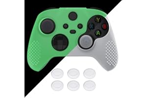 eXtremeRate PlayVital Cover Skin per Xbox Series X S Controller Joystick Custodia Protettiva Silicone Gomma Antiscivolo con 6 Copri Levette Analogiche(3D Borchiate Edizione)-Trasparente Illuminare