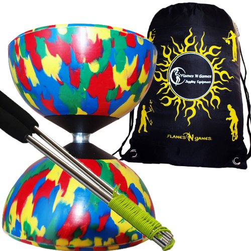 Mr Babache Diabolo Arlecchino (Multi-Colore) con Bacchette Alluminio Per Diablo, Filo Diabolo + borsa.