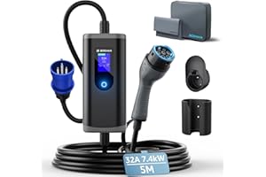 bokman wallbox 7,4 kw Tipo 2 CEE [5 Metri | 6-32A | IP65 Impermeabile] colonnina Ricarica Auto elettrica con Spina CEE, Compatibile con Model Y/3, Q4, e-208, 500e, e Altri EV/PHEV