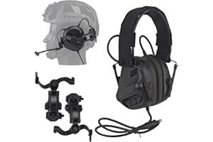 WLXW Auriculares Tácticos para Airsoft (Montados En La Cabeza Y Montados En El Casco), Auriculares con Ancelación Ruido Militar con Adaptador Riel Casco Táctico Rotación Multiángulo