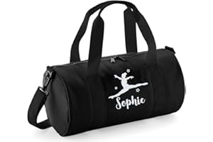 beyondsome Personalised Girls Split Jump Gymnastics Glitter Barrel Bag