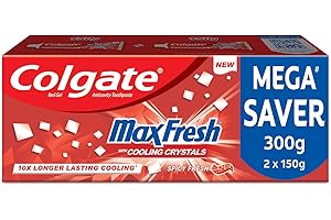 Colgate MaxFresh Toothpaste, Red Gel Paste with Menthol for Super Fresh Breath, 300g, 150g X 2 (Spicy Fresh)