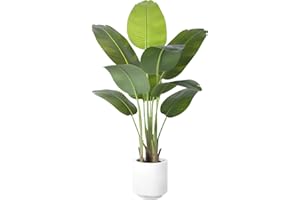 ZEEOZE Planta Artificial Ave del Paraíso 120cm Plantas Artificiales Decorativas con 9 Hojas de Plátano,Planta Artificial Grande Interior con Maceta Blanca para Decoracion Hogar Salon Casa Room Decor