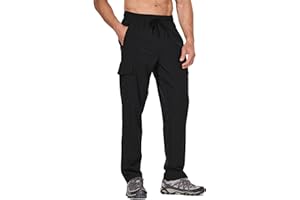 BALEAF Męskie spodnie turystyczne, cargo joggery z kieszeniami na zamek błyskawiczny, wodoodporne, lekkie, szybkoschnące, UPF50+, outdoorowe, podróże, kemping, spodnie robocze, Czarny, L