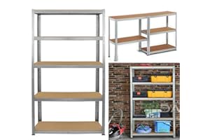 Royalswill Scaffale per carichi pesanti, 170 x 75 x 30 cm, in metallo, per cantina, officina, con 5 ripiani solidi, in MDF, portata fino a 875 kg, zincato