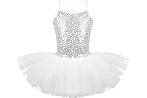 inlzdz Girls Sequins Camisole Ballet Tutu Dress Kids Gymnastic Dance Leotard Skirt Fairy Princess Dancewear Costume