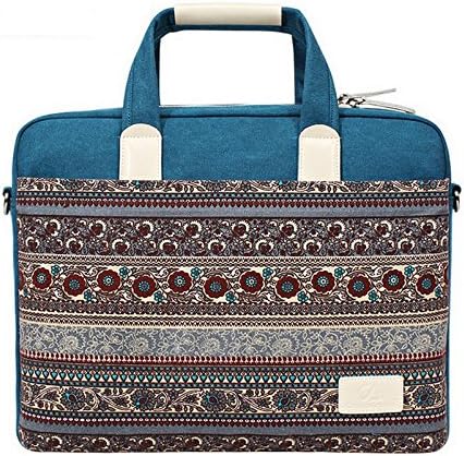 13-13.3 Inch Canvas Laptop Cases Bohemian Style Computer Bags Tablet Messenger Shoulder Bag with Handle and Strap For Notebook Computer/Laptop/Macbook Air/Macbook pro (13-13.3Inch, Blue)