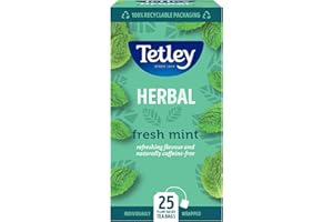 Tetley Fresh Mint Tea Bags - Refreshing Peppermint & Spearmint Blend - Naturally Caffeine-Free - Smooth & Cooling Herbal Infusion - Rainforest Alliance Certified - 25 Teabags (1 Pack)
