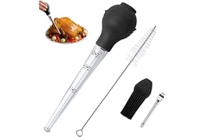 MUNSKT Turkey Baster Set of 4, Commercial Grade Quality FDA Silicone Bulb Including Meat Marinade Injector Needle with Barbecue Basting Brush and Cleaning Brush for Easy Clean Up, Cooking (Black)