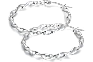 Flongo Orecchini Donna Acciaio Hoop Grande Cerchio Rotondo Classico Stile Vari Size