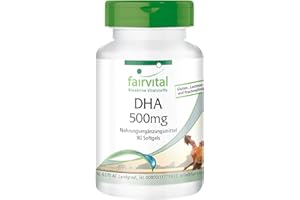 Fairvital | DHA 500mg - Fortement dosé - 90 gélules - Acide docosahexaénoïque et acide eicosapentaénoïque - ! Boîte pour 3 mois !