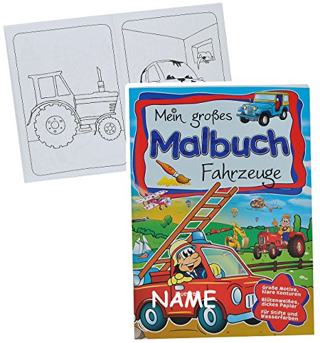 A4 – großes Malbuch – Fahrzeuge – Kindermalbuch – Feuerwehr / Traktor / Schiffe / Eisenbahn / Auto / Bagger – Ausmalbuch mit Malvorlagen für Jungen – groß zum Ausmalen Malspaß Kinder / Malbücher Autos Fahrzeug - 3