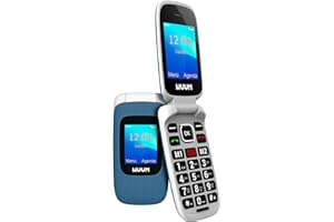 WUUM Clap – Téléphone Portable à clapet à Double écran | Touches et Chiffres volumineux | 2 mémoires directes et Bouton SOS | Bluetooth | Grande Batterie 800mAh | USB-C | Bleu