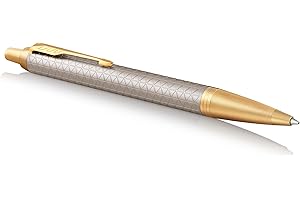 Parker 1931687 Im Premium Penna A Sfera, Punta Media E Ricarica Di Inchiostro Blu, Premium Warm Silver Golden Trim, 1 Unità (Confezione da 1)