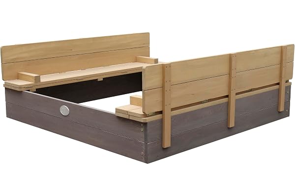 AXI Ella XL Bac à Sable Enfant Gris & Marron - 120 x 120 cm | Bac à Sable pour Enfants en Bois FSC avec Couvercle & Banc