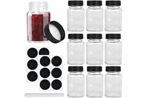 TIMESETL 10 Petite Bouteille Shot de Jus 60 ml Petit Flacon en Verre avec Large Ouverture, Ginger Shot Bottle Vide, Mini Bouteille Verre Yaourt, Bocaux à Epices avec Couvercles, Etiquettes et Stylo