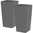 simpa 27L Large Square Milano Grande Planter Pot - GREY Set of 2 Pots - 51cm (H) x 26.5cm (W) x 26.5cm (D)