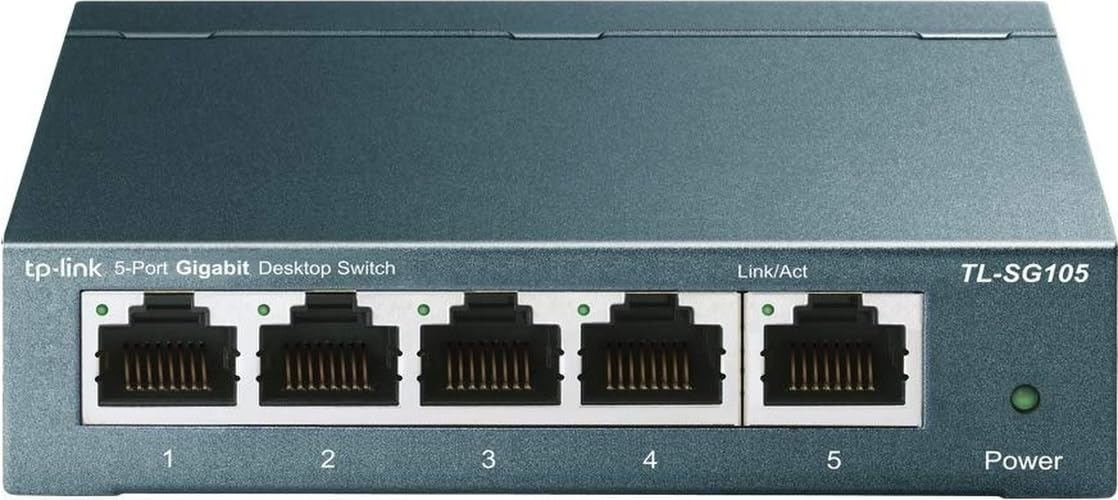 TP-Link TL-SG105 5-Ports Gigabit Netzwerk Switch (bis 2000 MBit/s im Vollduplexmodus, geschirmte RJ-45 Ports, Metallgehäuse, optimiert Datenverkehr, IGMP-Snooping, unmanaged, lüfterlos) blau metallic