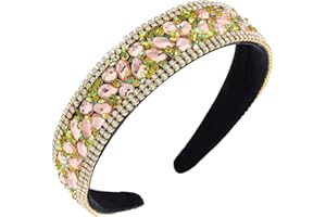 Flayem Rhinestone Headband Glitter Sparkly Crystal Hair Hoop Gorgeous Padded Wide Hair band Jewelry Accessories Prom Banquet Headwear for Women and Girls (Yellow)