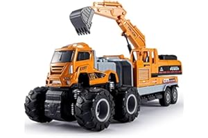 HERSITY Construction Excavator Toy Diggers for Boys Age 3, Diecast Cars Tow Truck 10.43inch Engineering Vehicle Presents for Kids Toddler