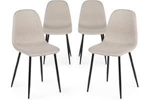 Homy Casa Lot de 4 chaises de Salle à Manger en Tissu flammé Doux avec Pieds en métal Noir pour Cuisine, Salle à Manger, Salon, Chambre à Coucher, Beige foncé