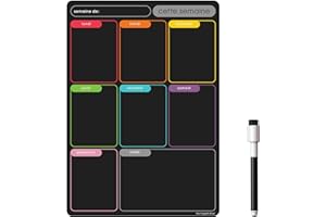 THE MAGNET SHOP Planning Frigo Magnétique | Tableau Blanc Effaçable & Semainier | Liste de Courses et Calendrier pour Organisation Familiale (30 x 21cm [A4], noir & multicolore)